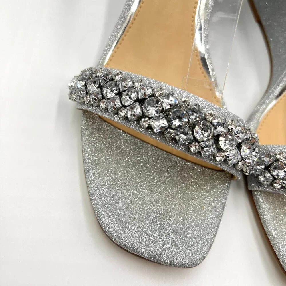 Jewel Badgley Mischka Size 9.5 Peggy Silver Jeweled Wedges Dress‎ Sandals Shoes